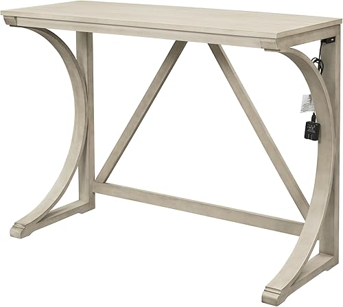 Miniatura 6 de Juego de mesa de comedor de 3 piezas con altura de mostrador, juego de comedor de madera maciza con 2 taburetes tapizados, mesa de comedor