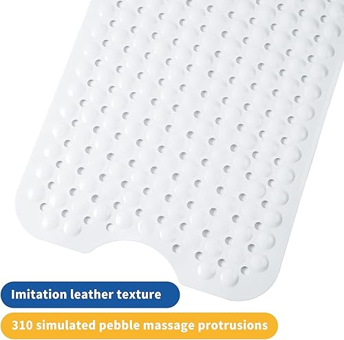 Miniatura 3 de Tapete de baño antideslizante y largo, tapete de ducha, innovadoras ventosas de masaje de burbujas 310, lavable a máquina, 40 x 16 pulgadas, (blanco)