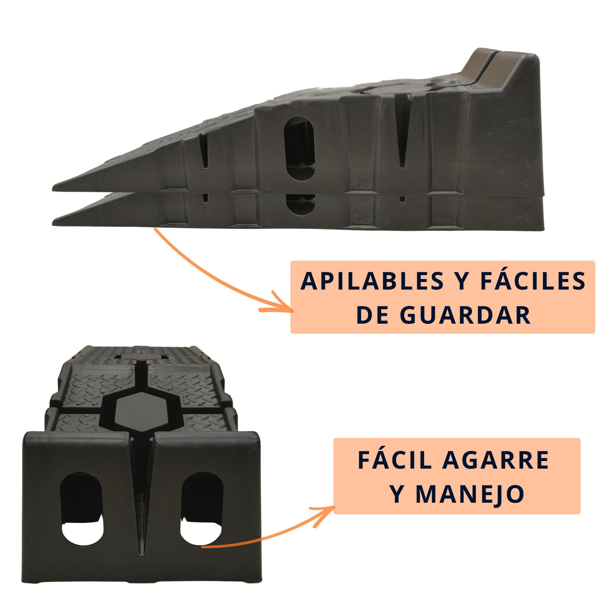 Rampas Elevadoras para Coche, Juego de 2, Plástico Composite, Capacidad 2,5 Toneladas, Antideslizantes, con Tope de Seguridad, para Talleres y Garajes