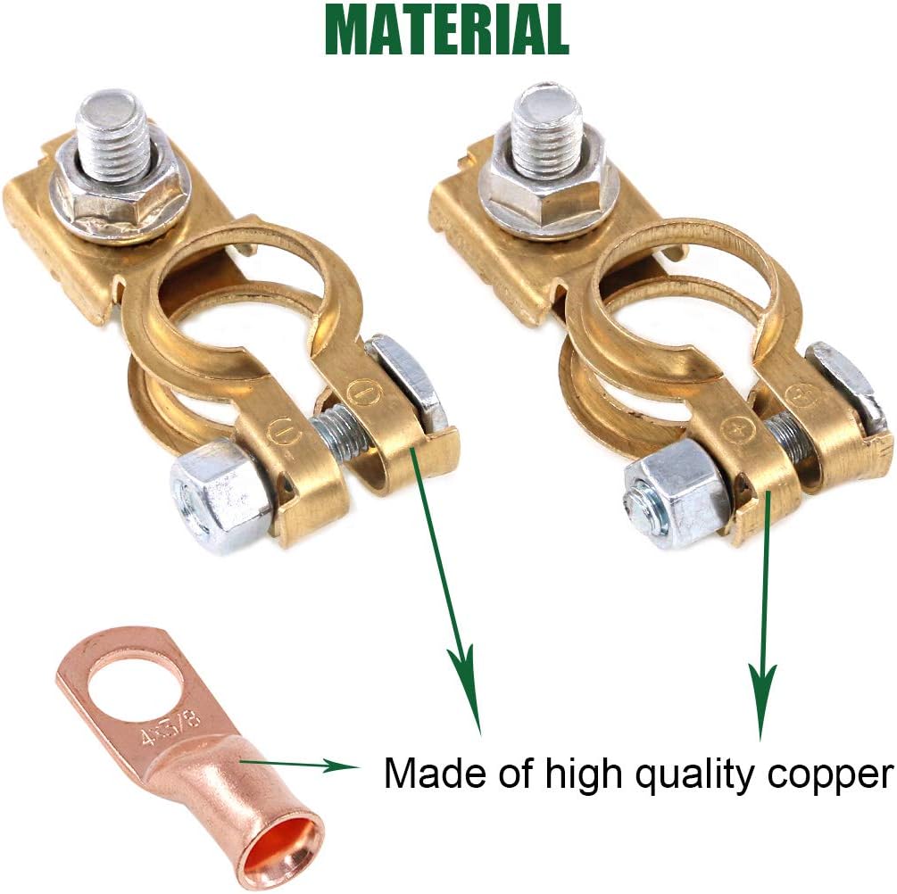 Keadic 8Pcs Copper Battery Terminals Negative and Positive Car Battery Cable Terminal Clamps Connectors with Heavy Duty Copper Ring Terminal Assortment Kit for Car Van Carts : Automotive