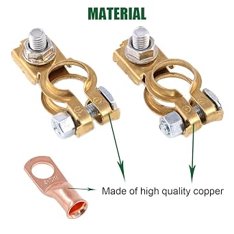 Keadic 8Pcs Car Battery Cable Terminal Clamps Quick Release Battery Terminals Clamps Negative and Positive with Copper Ring Terminal Auto Battery Terminal Connectors Kit for Car Van Carts