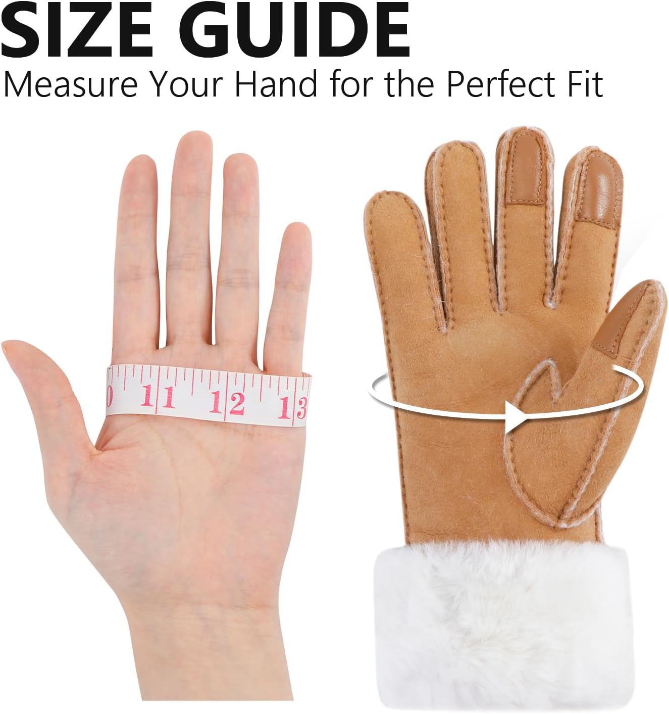 Aurya Turn Cuff Sheepskin Gloves, Women's Waterproof Wool Gloves, Touchscreen Shearling Glove for Winter Outdoor - Image 6