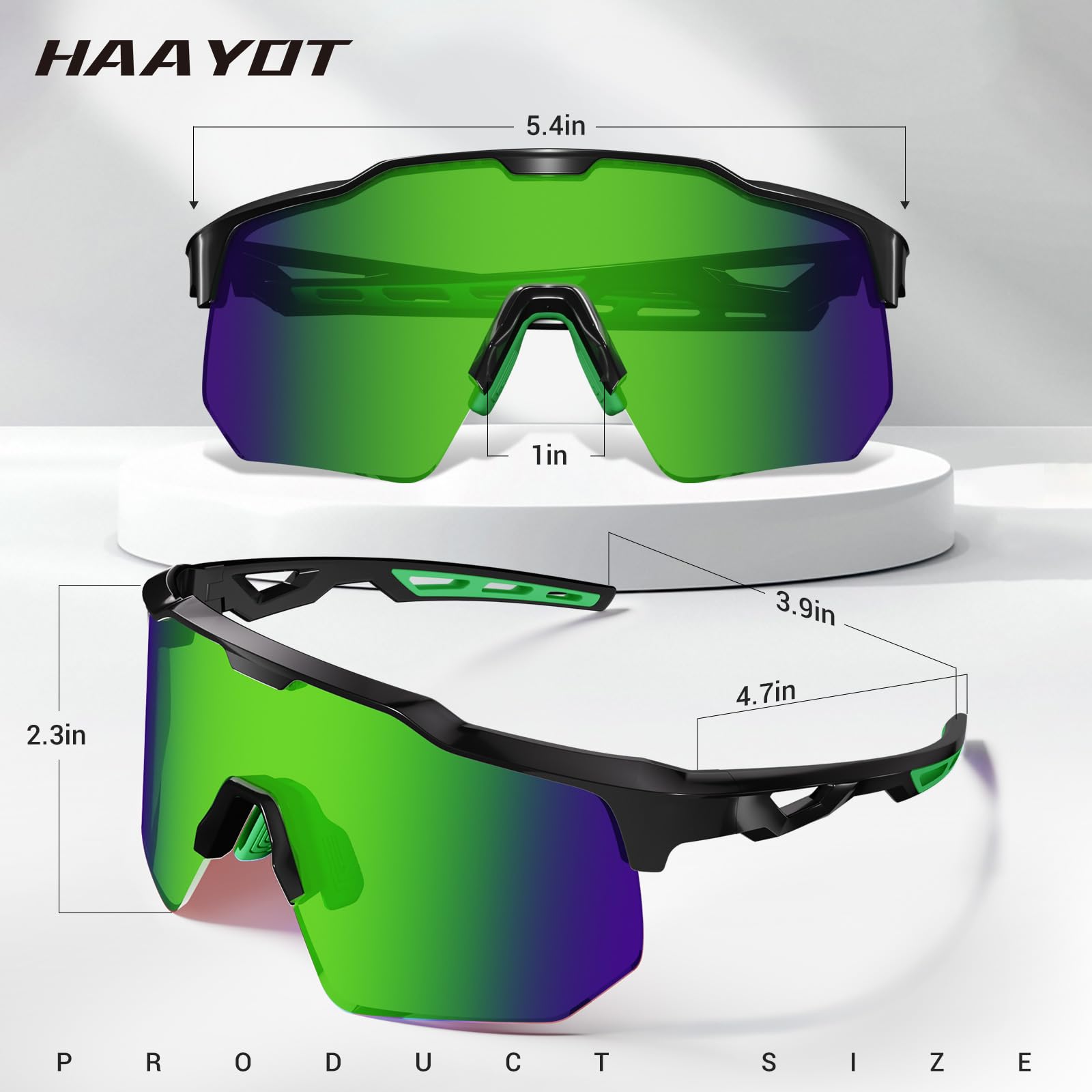 HAAYOT Polaryzacyjne sportowe okulary przeciwsłoneczne dla mężczyzn kobiet baseball jazda na rowerze bieganie softball okulary rowerowe 5 soczewek zielone