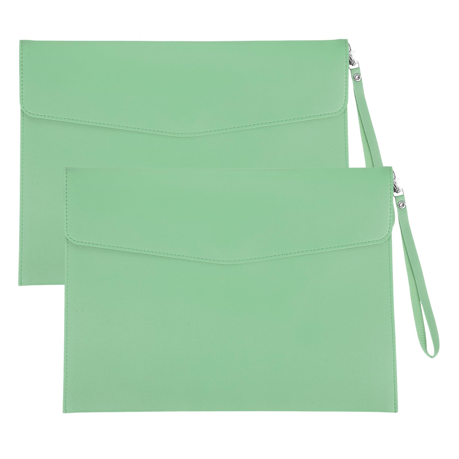PATIKIL 2Pcs PU Leather A4 File Folder, Document Holder Envelope Waterproof Napa Texture Filing Organizer Portfolio Folder Case with Magnetic Snap and Handle for Home Office, Green
