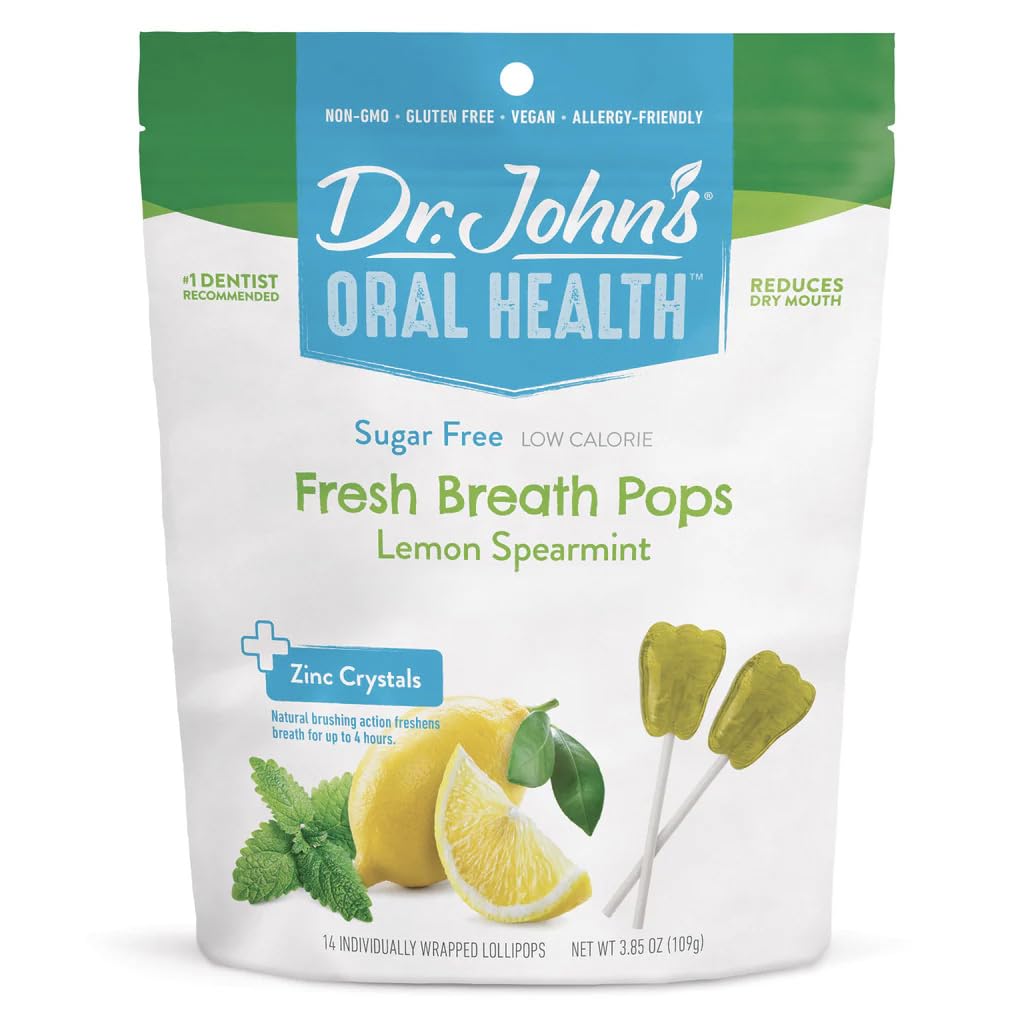 Dr. John's Healthy Sweets Fresh Breath Pops with Zero Sugar, Dye-Free, Plant Based, Keto Friendly, 14 Count, 3.85oz Bag