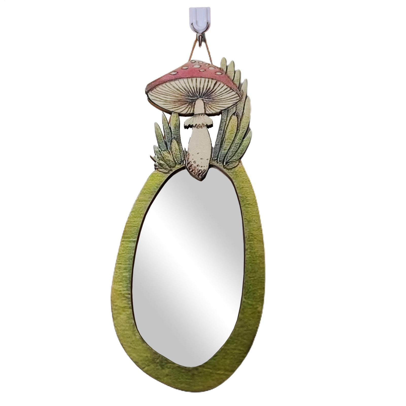 Wooden Mushroom Mirror – Botanical Mushroom Frame, Irregular Walls Hanging, Antique Decor | for Bathroom Living Room Dorm Rooms Bedroom Entryway Hallway Office Studio Apartment Wall Decoration
