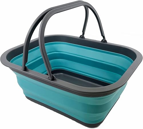 Miniatura 9 de SAMMART Tina plegable con asa de 15 litros (4 galones) – Cesta de picnic portátil – Contenedor de almacenamiento plegable para lavar platos, camping