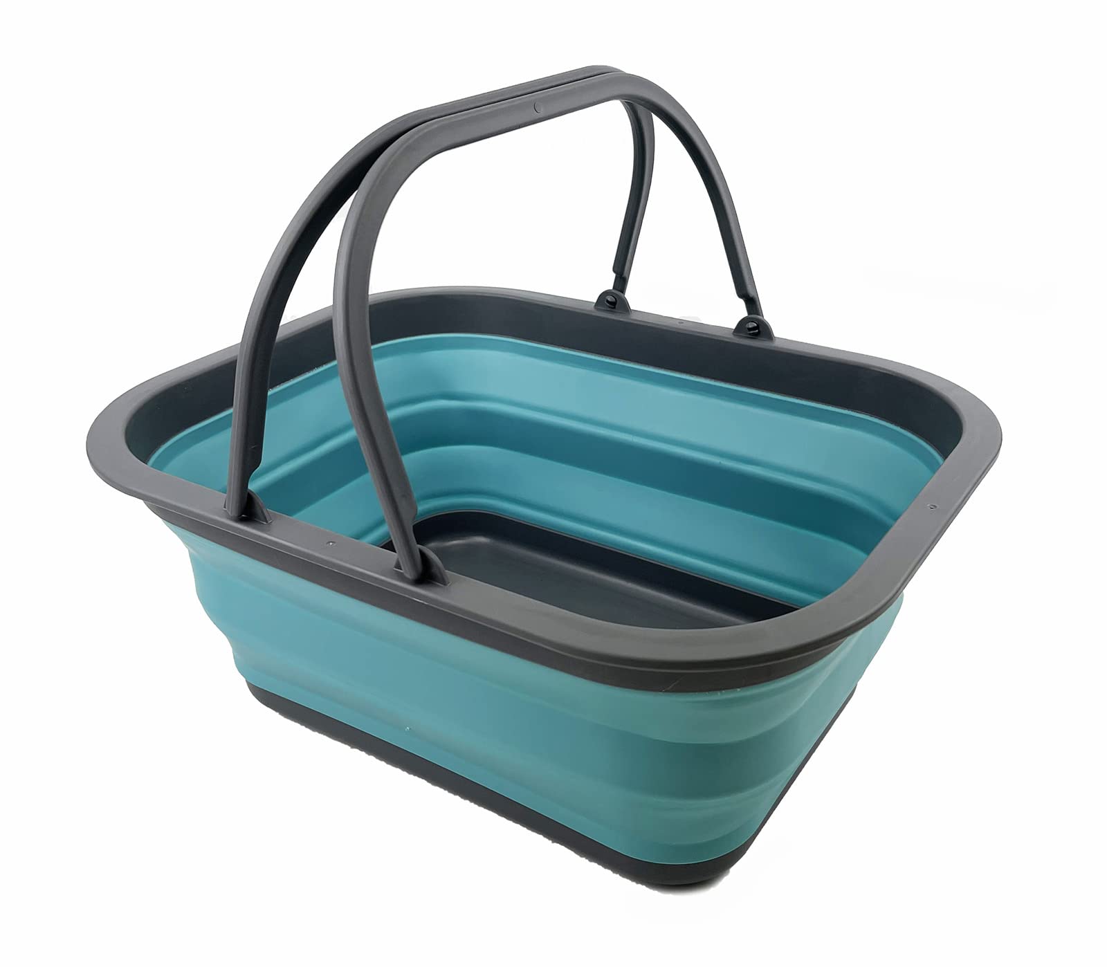 SAMMART Cesta plegable de 15 litros con asa, cesta portátil para picnic al aire libre, bolsa de compras plegable, contenedor de almacenamiento para ahorrar espacio (gris/azul cristal)