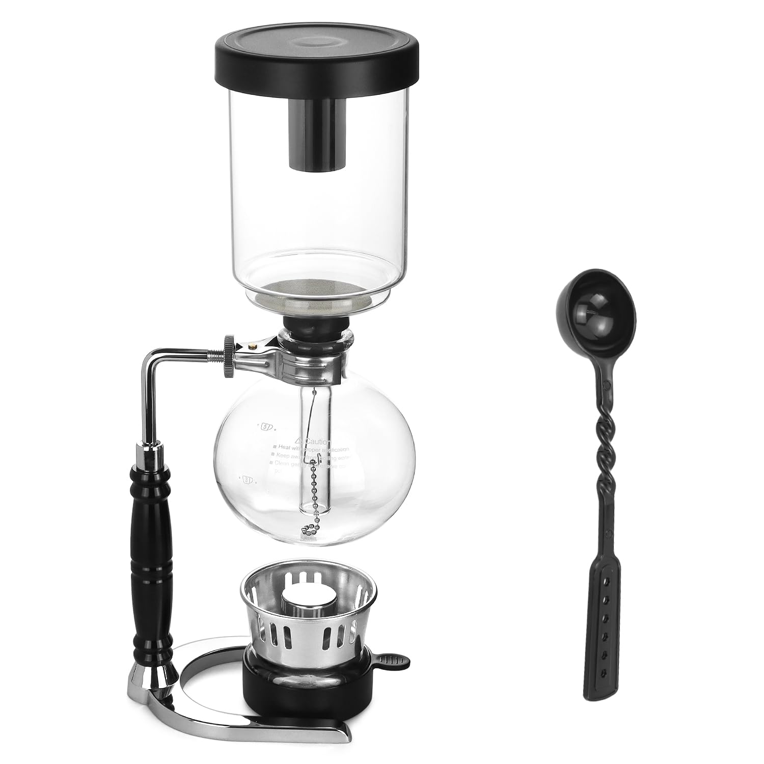 QWORK Cafetera de sifón de 5 tazas (600 ml) – Cafetera de sifón de vidrio de borosilicato con abrazadera de amortiguación ajustable, resistencia a altas temperaturas, sifón de vidrio de mesa para café