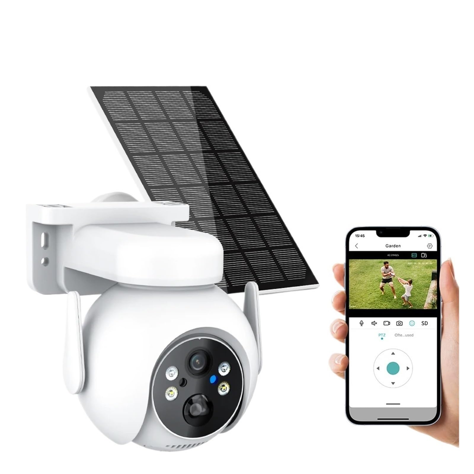 Caméra de sécurité, Caméra Solaire accès à Distance détection AI 4MP 4X Zoom numérique Surveillance IP PIR Audio réduction du Bruit Alarme poussée extérieure(Black and 128G Card)