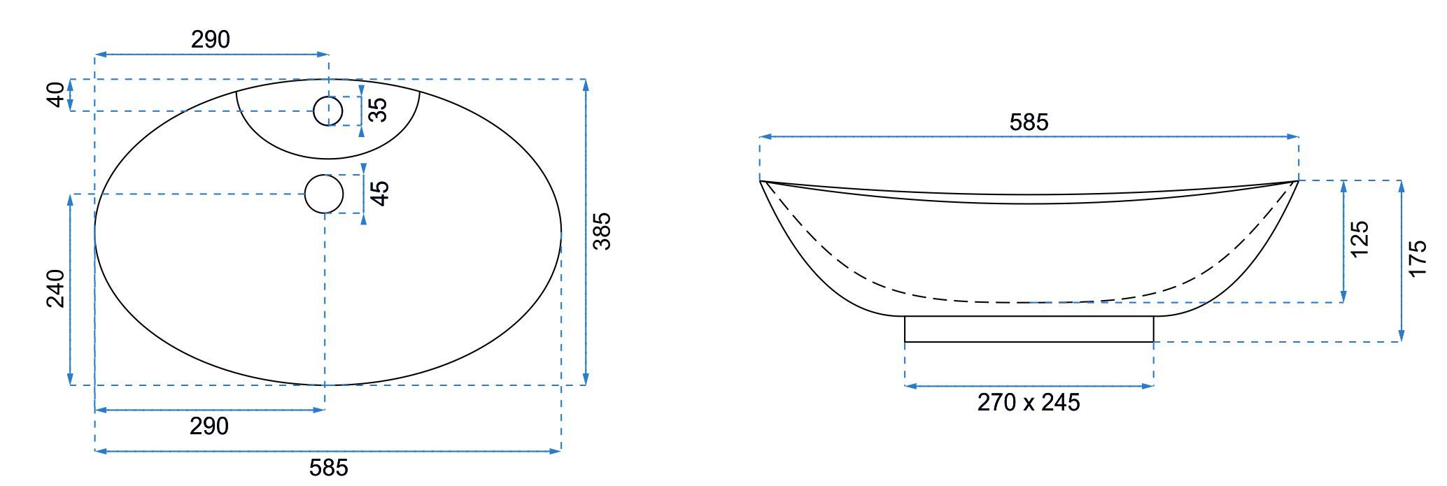VBChome Waschbecken 59 x 39 cm Keramik Oval Waschtisch Handwaschbecken AUFSATZWASCHBECKEN WASCHSCHALE GÄSTE WC (RS2a)