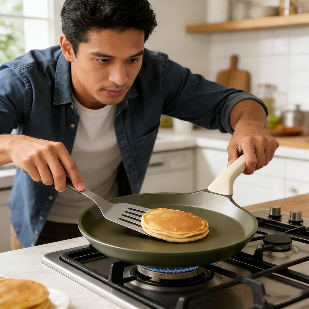 Non-Stick 9in Crepe Pan, Titanium Frying Pans with Spreader Roti Tawa Comal para Tortillas Pancake Griddle Pan Crepes Maker Crepe Pan Nonstick with All Stovetops PTFE & Pfoa Free