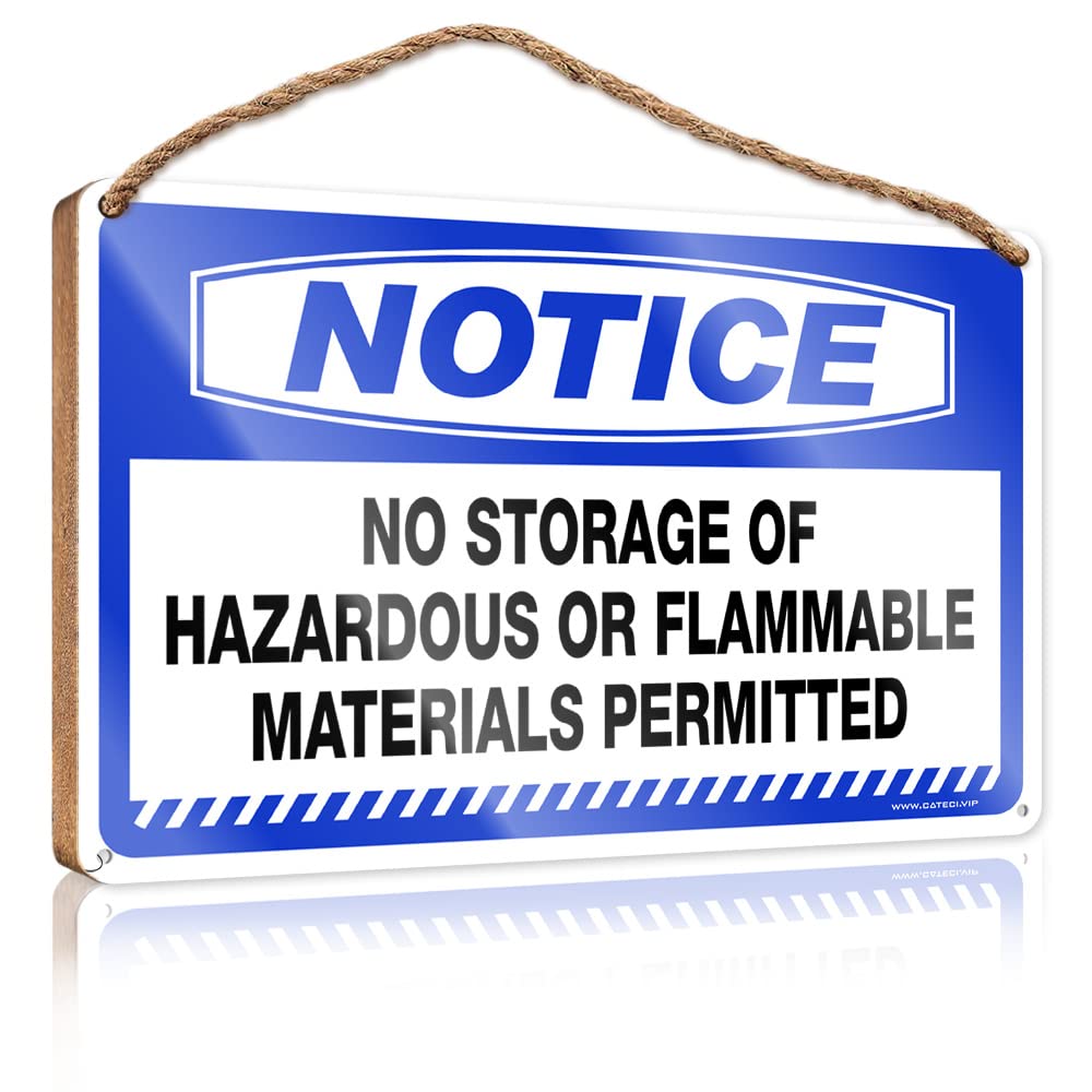 Yyhleh Men's One Color Front Door Decor Farm Hanging Door Sign Notice No Storage Of Hazardous Or Flammable Materials Permitted Wooden Sign(20X30cm)