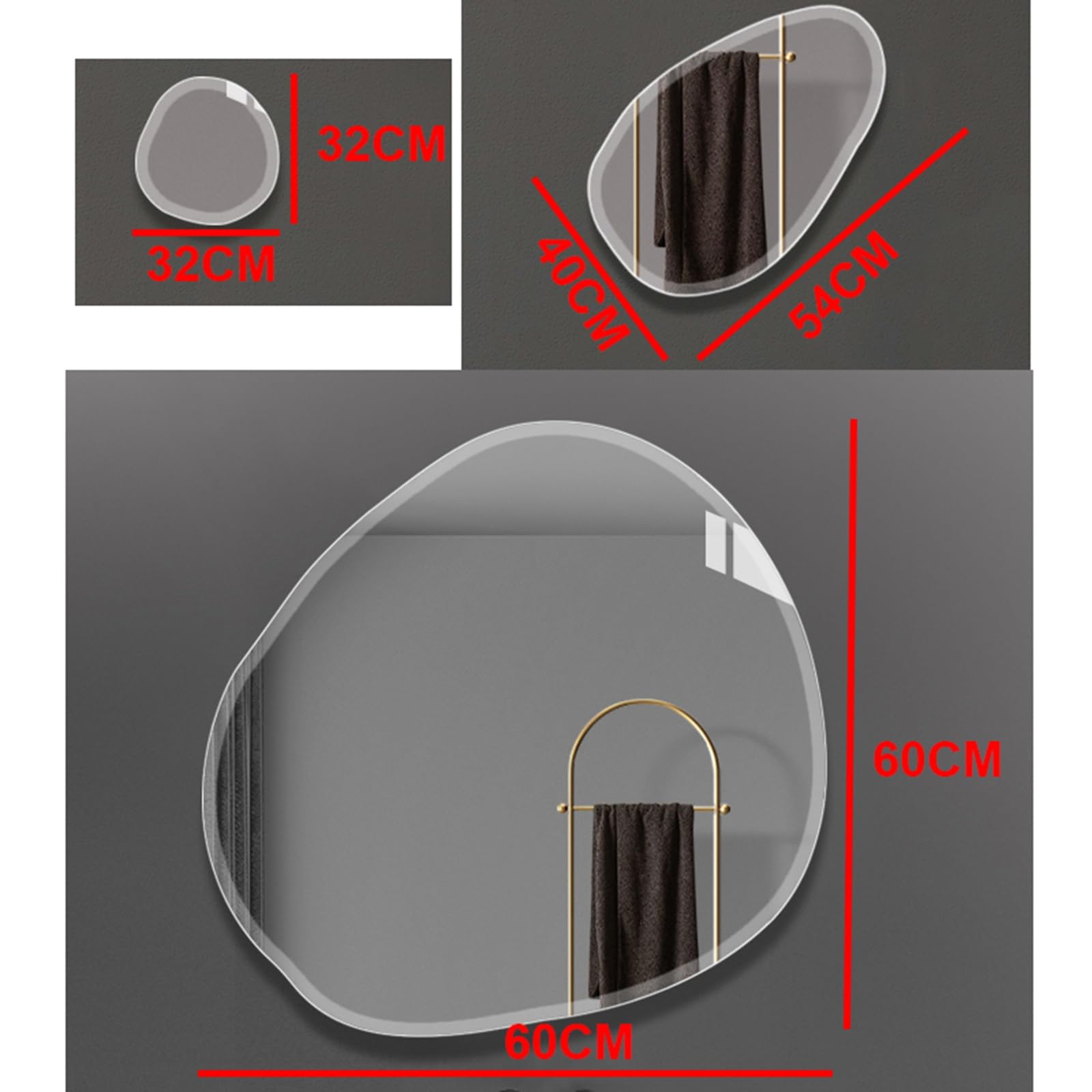 Specchio Irregolare, Set di 3, Specchio da Parete Asimmetrico, Specchio da Bagno, Specchi Decorativi, for Soggiorno, Bagno, Camera da Letto, Decorazione da Parete for Ingresso