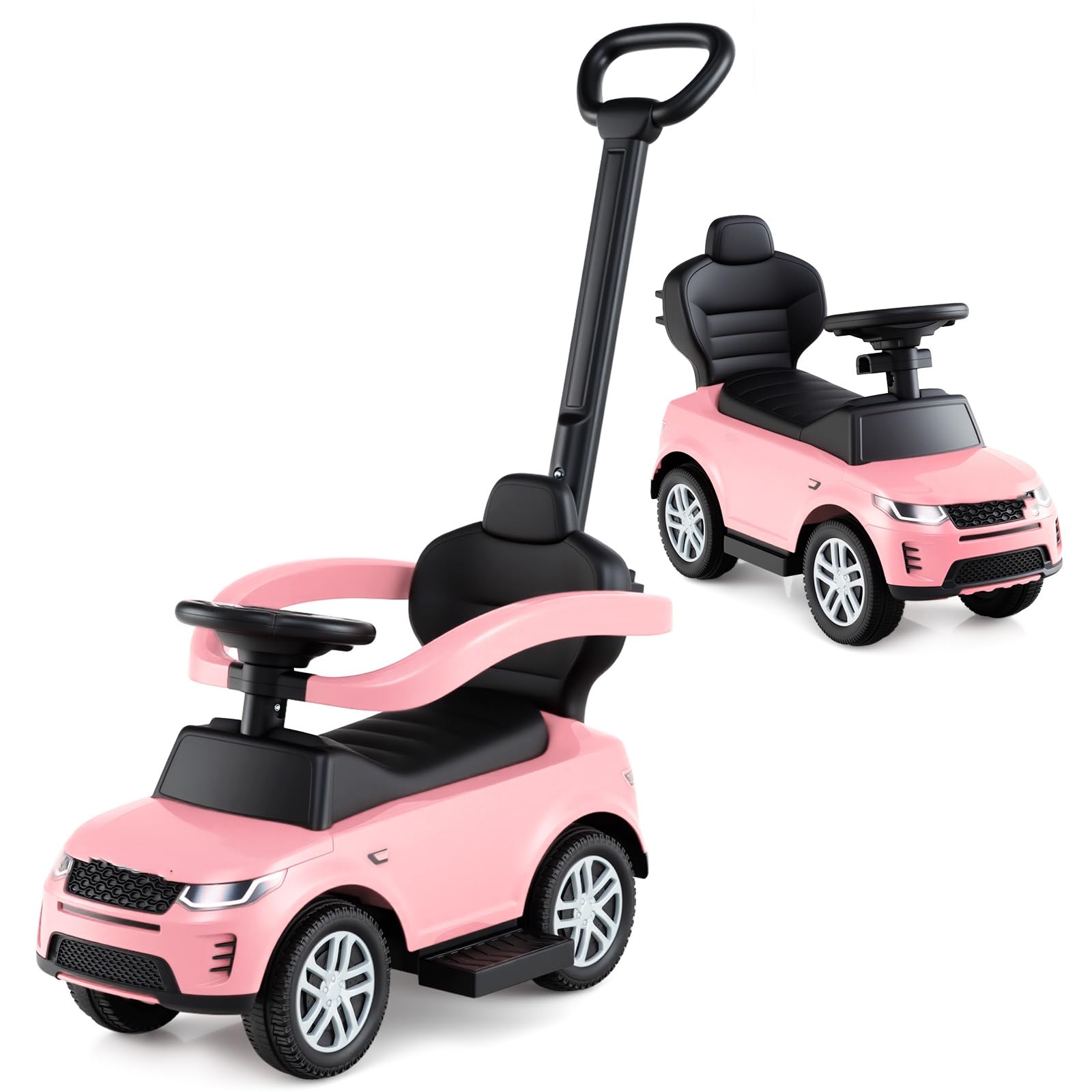 Push Car for Toddlers, 3 in 1 Licensed Baby Ride on Toy with Parent Control Handle Safe Guardrails, Kids Sliding Walker with Under Seat Storage Horn for Boys Girls (Pink)
