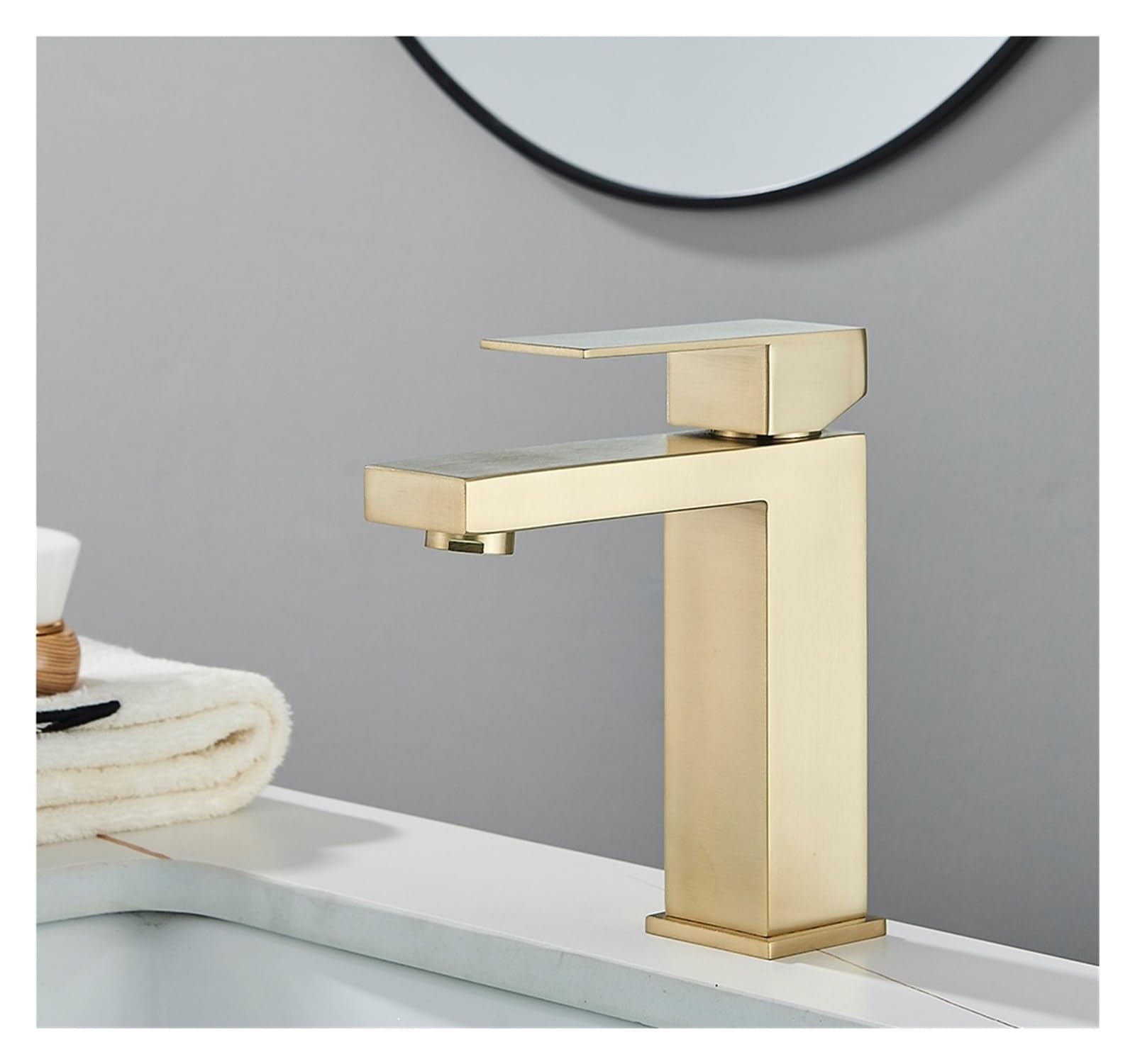 Grifo de lavabo dorado monomando de acero inoxidable para agua fría y caliente