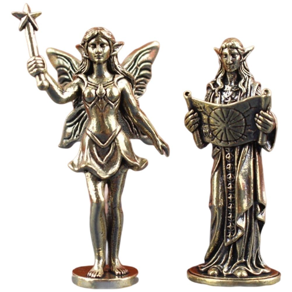 Ymxygz Brass Figurine 2pcs Mini Fairy Princess Statue Fairy Prophet Figurines Miniature Retro Sculpture Collectibles Home Desktop Decoration