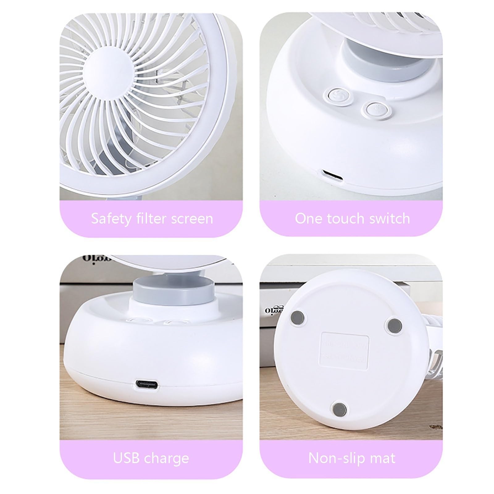 Ventilatore da tavolo portatile ricaricabile tramite USB, mini ventilatore oscillante con forte flusso d'aria, raffreddamento ultra silenzioso a 3 velocità, per casa ed esterni, design compatto (rosa)