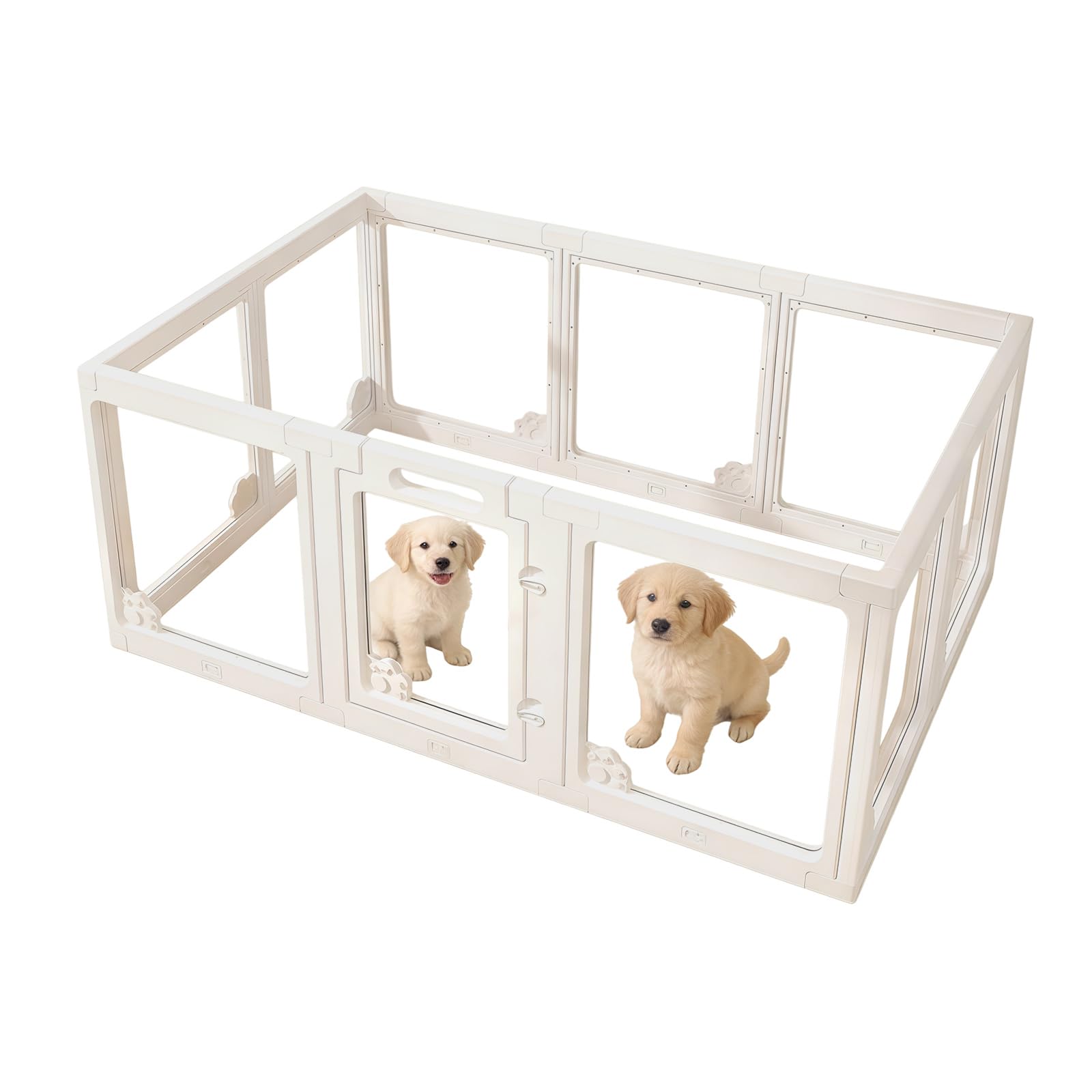 Tatqilo 10 Panels Acrylic Dog Play Pen, Clear Puppy Pen with Door Lock, Portable Dog Pen Indoors for Puppy, Small Dogs & Cats, Pet Playpen Easy to Assemble and Clean-150 x 100 x 60cm