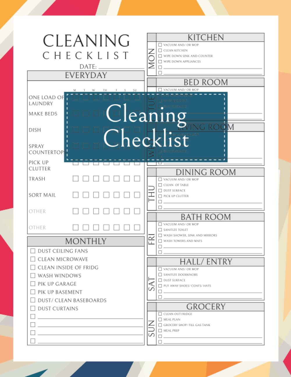 Cleaning Checklist Daily Weekly And Monthly House Cleaning Planner ...