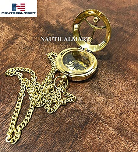 Brújula de latón náutica artesanal con botón pulsador y cadena, brújula de bolsillo, regalo para seres queridos, hijo, padre, pareja miniatura 4