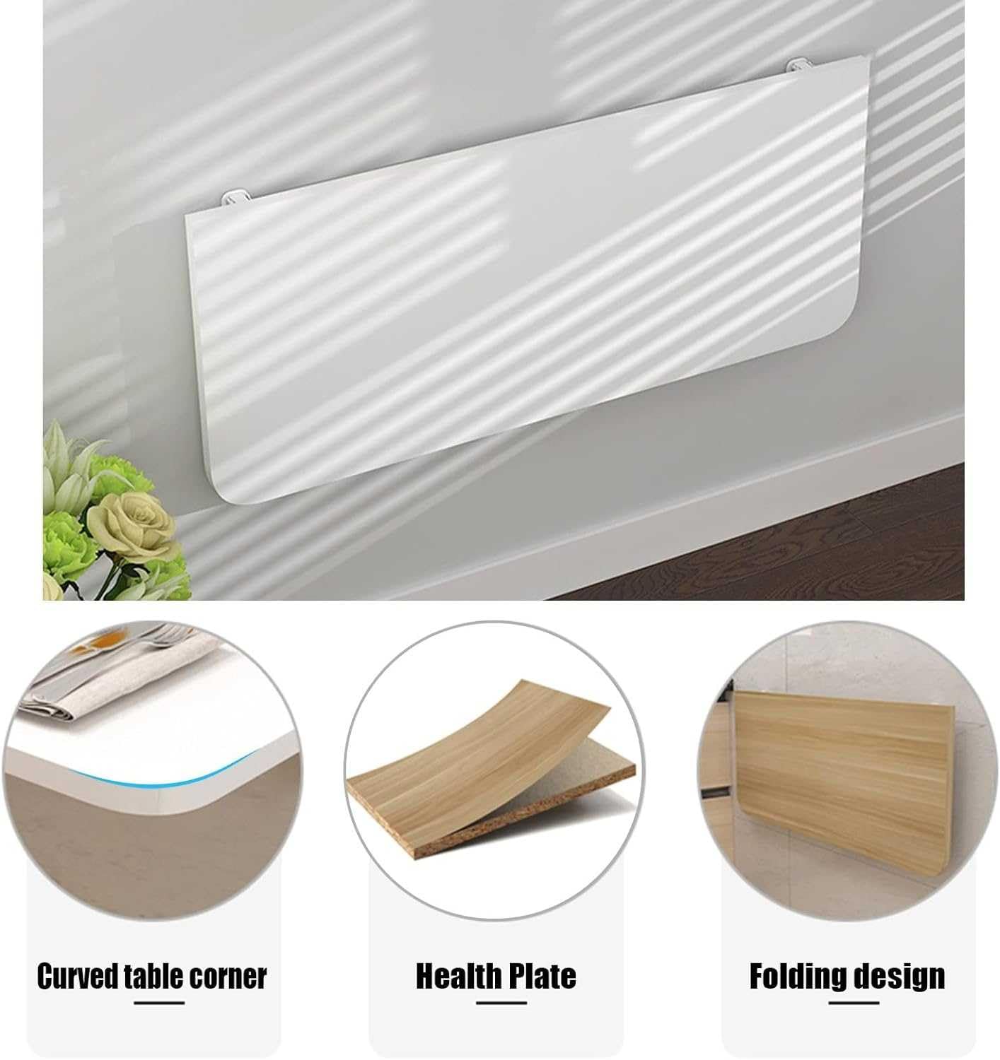 Tavolo pieghevole da parete – Scrivania per laptop con accento dorato per piccoli spazi camera da letto ufficio balcone – Design salvaspazio per un uso versatile