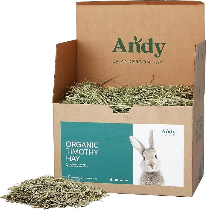 Andy Organic Timothy - Comida orgánica para conejillos de indias y conejillo de indias, caja de 15 libras, heno Timothy de primer corte, heno
