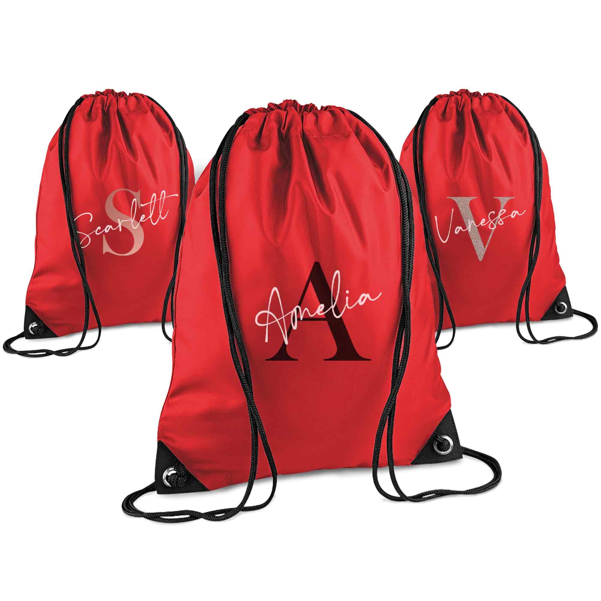 Print Maniacs Personalised Drawstring Bag for Kids Back to School PE Bag, Swim Bag with Name Ideal for Boys, Girls, Toddlers,and Primary School Students Perfect School Bag Red