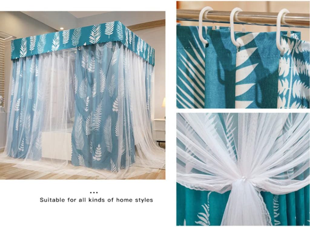 Cute Princess 4 Corner Post Mosquito Net&Bed Canopy Curtain Canopy for Girls Boys Bed Bedroom Kids Rooms for Twin/Full/Queen/King Size Bed Decoration (Cyan-Leaf, Mosquito Net&Bed Canopy, Kin