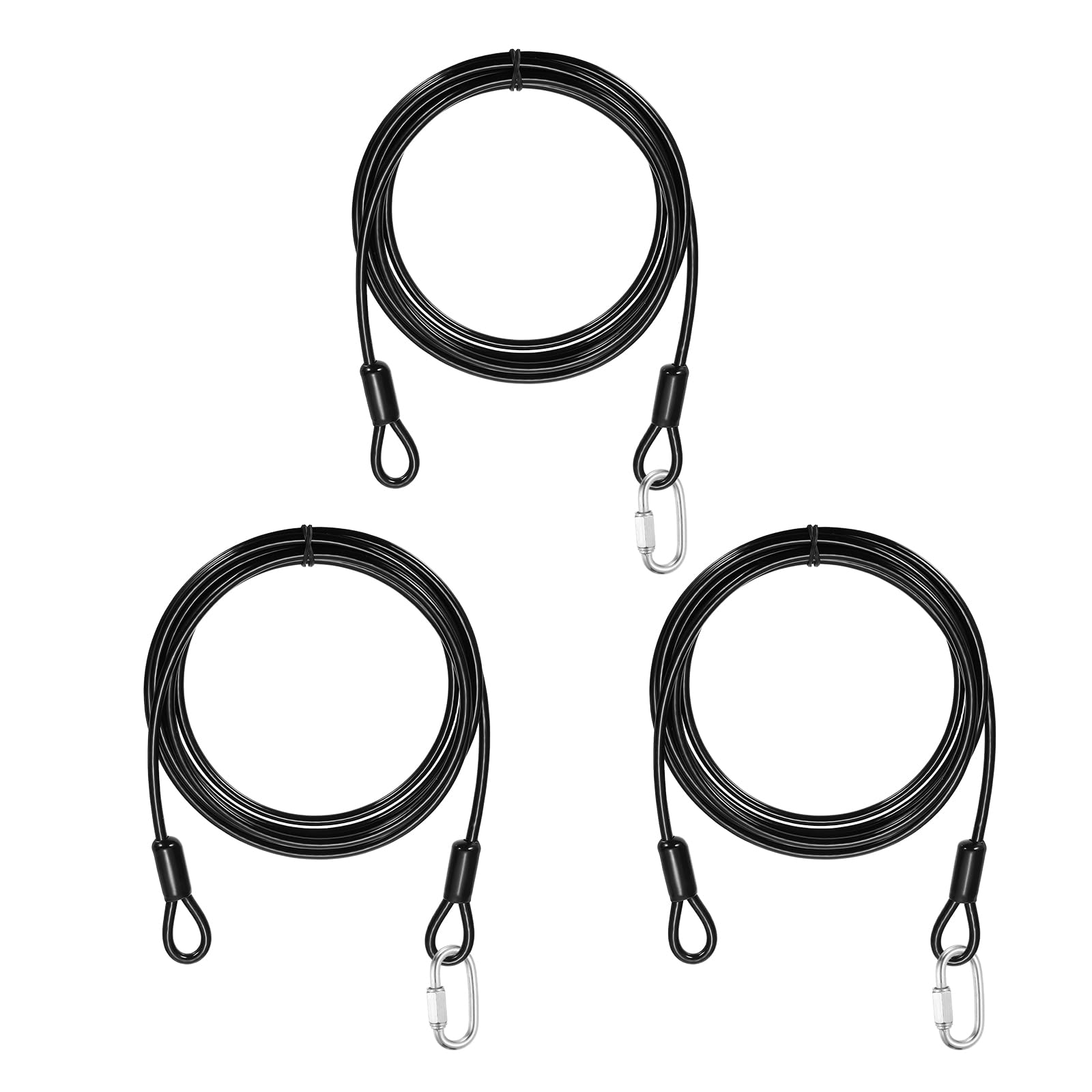 PATIKIL Security Cable Lock (5mm x 2.5m, 8.2ft, Black)(3 Set) Vinyl Coated 304 Stainless Steel Double Loop Flexible Wire Rope Safety Cable with Quick Links Locking Connectors