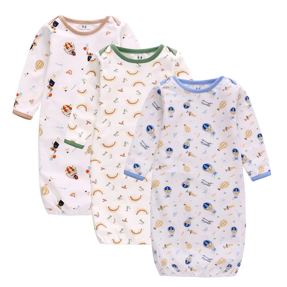 Miracle BabySleeper Gown 3 Pack Baby Clothes Long Sleeve Baby Sleepsuits Cotton Newborn Nightgown Knotted Newborn Nighties Baby Girl Clothes 0-12 Months