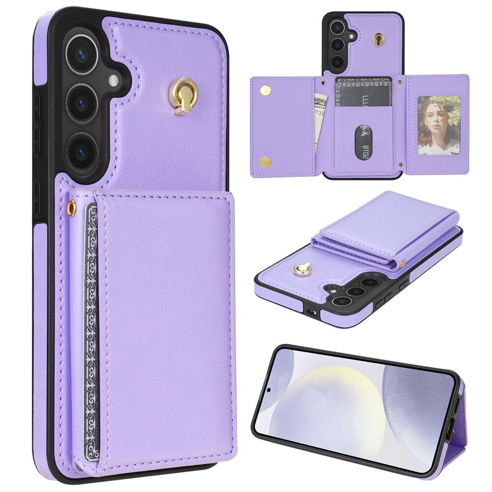 Coque Samsung S24 Plus violette anti-rayure avec rabat magnétique et range-carte - 8