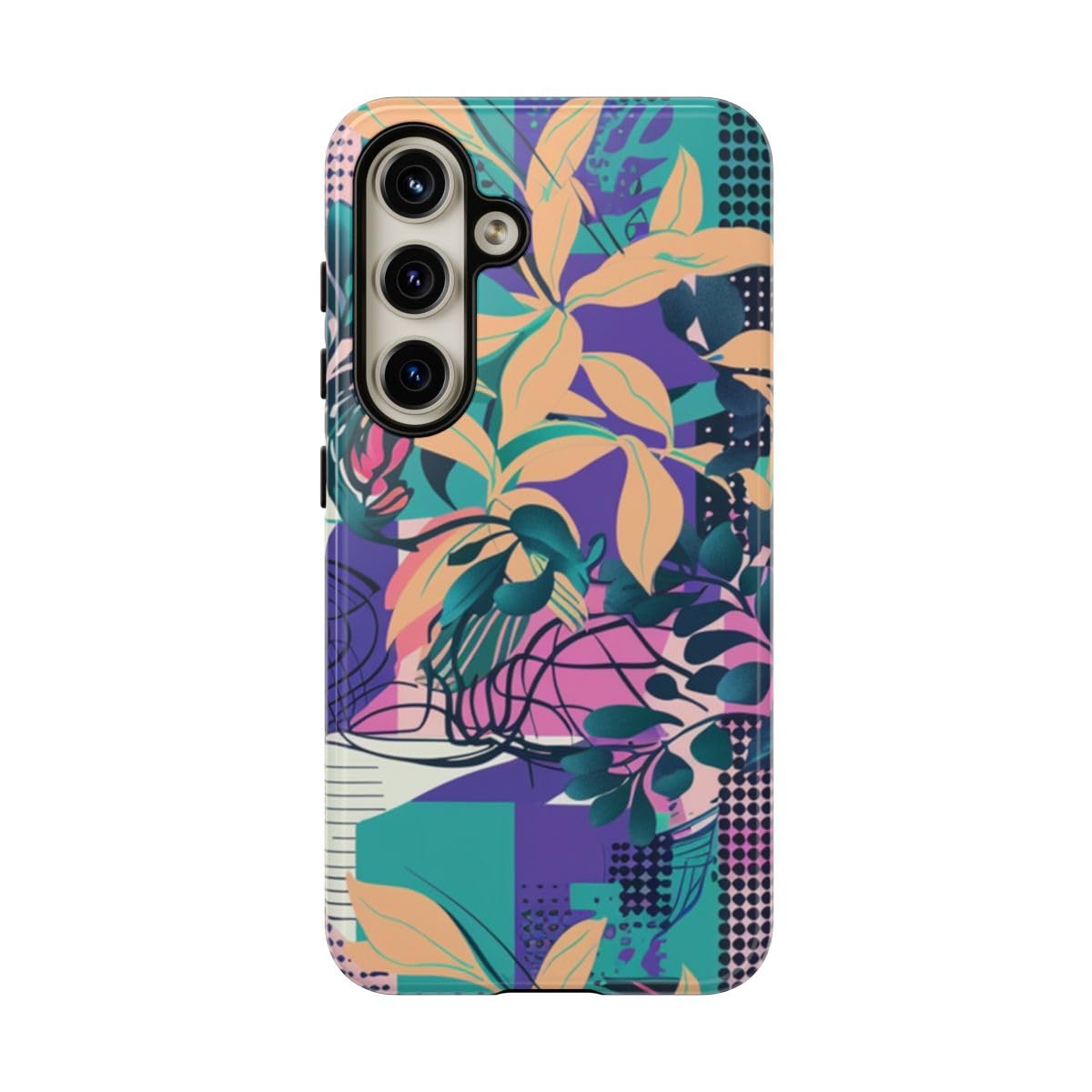 Coque Samsung S24 violette d'exception rigide brillante motif floral