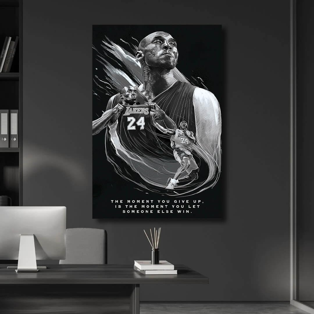 Pix Wall Art Kobe Bryant Canvas Poster Black and White Canvas Print Basketball Player Lakers Mamba Picture Stretched and Framed Ready to Hang for Home Decor