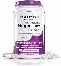 HealthyHey Nutrition Magnesium Glycinate High Absorption for Sleep, Cramps, & Nerves Health -30 Vegetable Capsules