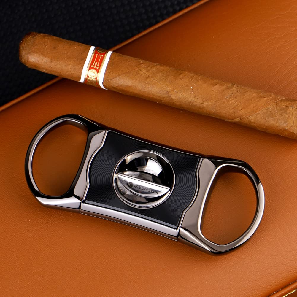 KEENSUN Zinc Alloy V-Cut Cigar Cutter (60 Ring Gauge),Gun Metal Color and Black Fine Grain Finish Shell - Image 2