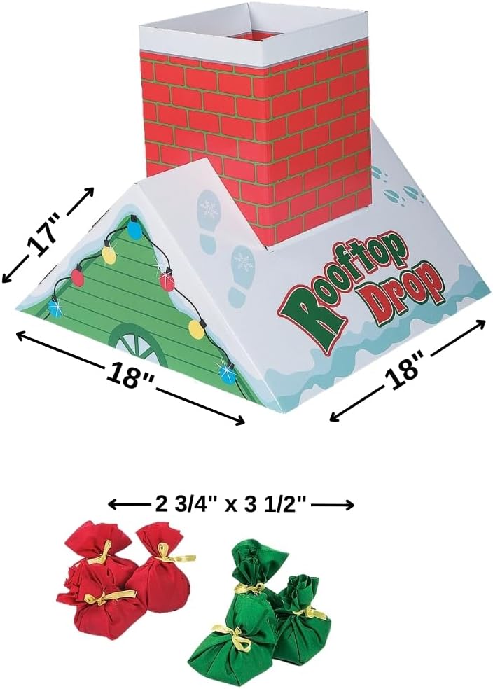 Fun Express Christmas Bean Bag Toss Game for Kids - Holiday Rooftop Chimney Drop Party Game Set with 6 Present Bags | Fun Activities for Family Games, Parties & Winter Entertainment