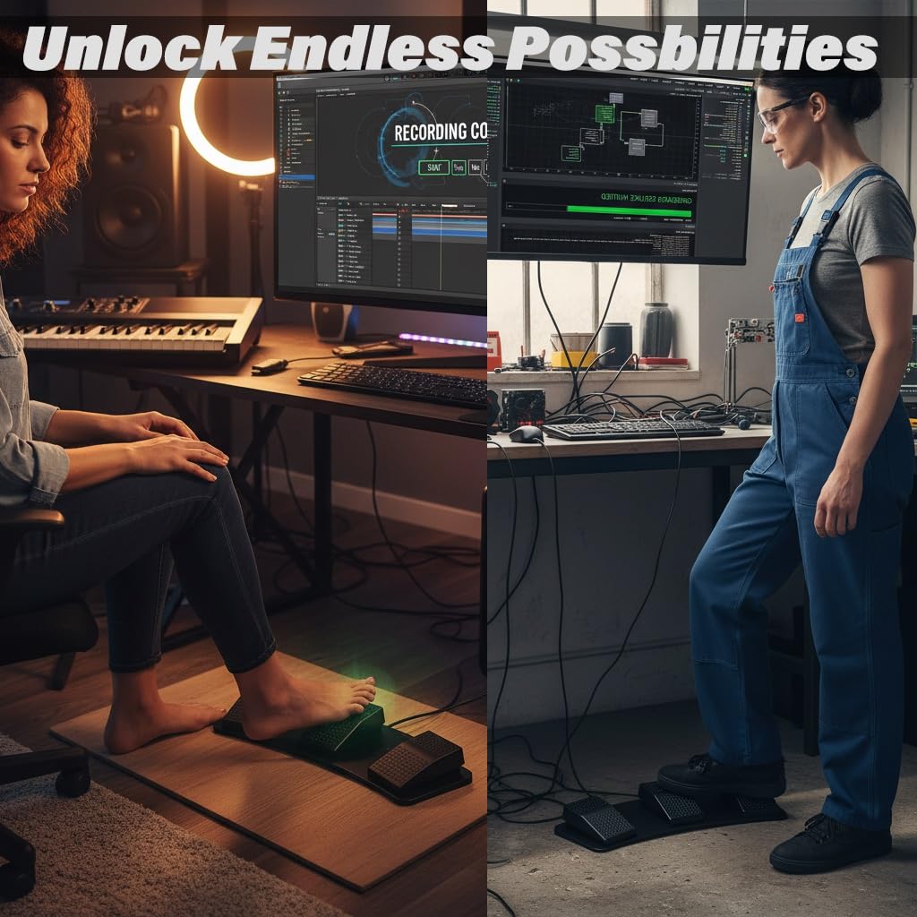 USB PC Foot Pedal, Photoelectric Programmable Triple Foot Pedal Switch Multifunctional for PC Gaming Computer Keyboard Mouse Video Game Office Equipment