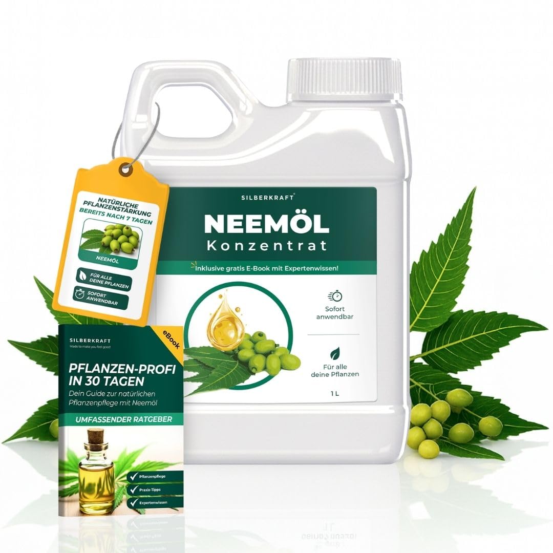 Silberkraft Neemöl 1000 ml mit Emulgator - kaltgepresst & vorgemischt - Ergibt 100 L sprühfertiges Neem-Öl Spray - Niemöl zur Pflanzenpflege für drinnen & draußen
