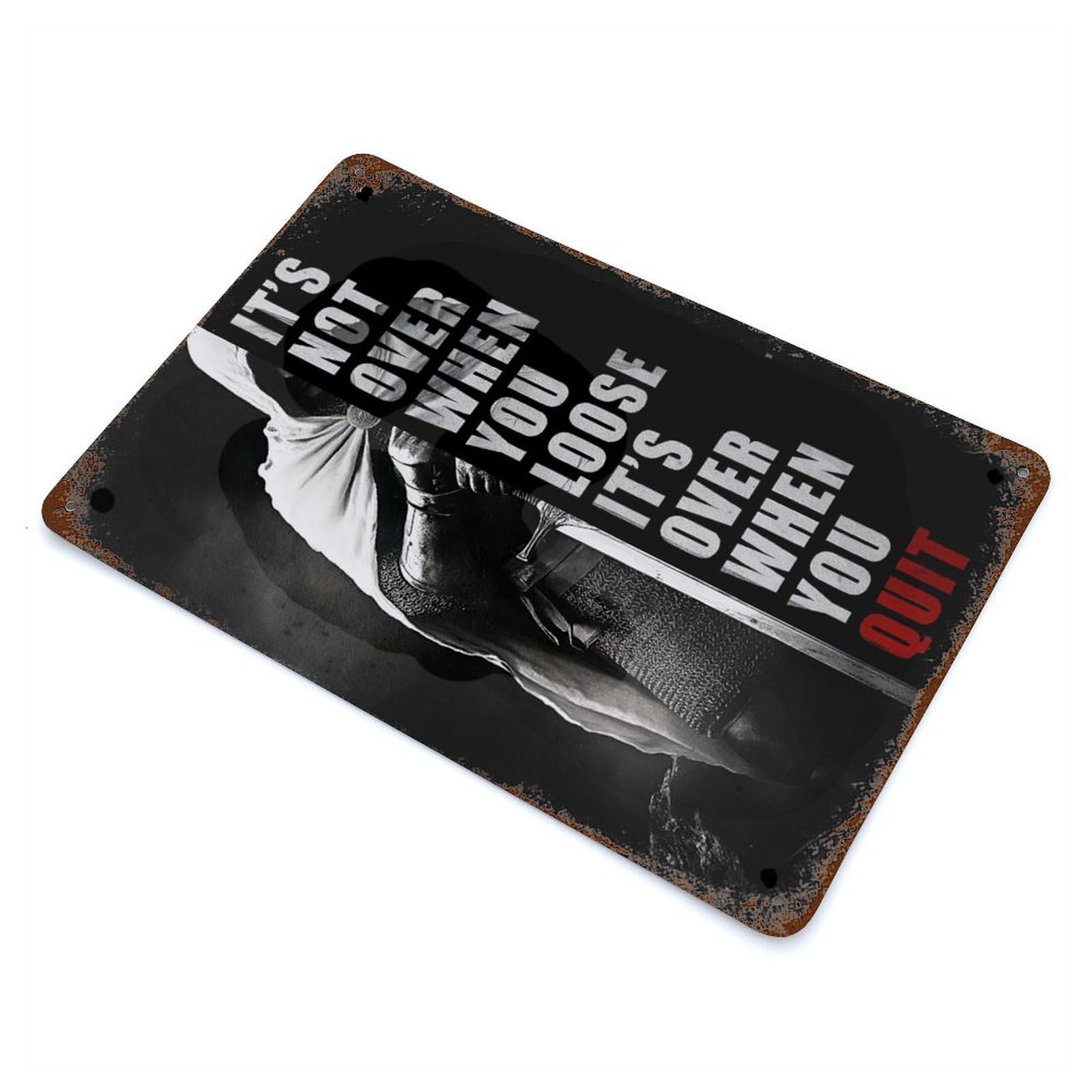 Never Quit Rustic Tin Plaque 11.8"x7.9", Industrial Home Decor for Pub, Kitchen And Man Cave Decor