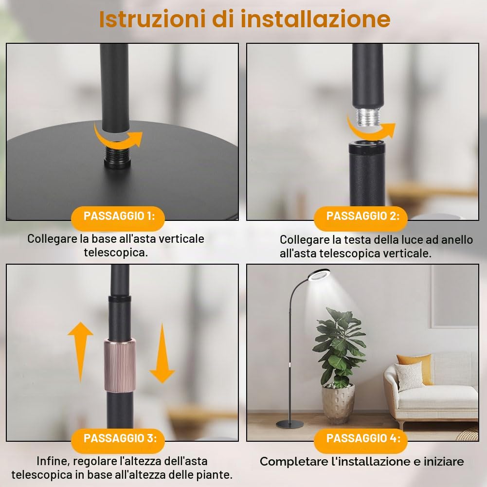Ainiv Luci per Piante da Interno, Lampada di Crescita a Spettro Completo, 80 LEDs Lampada, con Timer auto 6/12/16H, 3 Modalità, 10 Luminosità, 90cm~160cm Altezza Regolabile per Piante Alte e Grandi