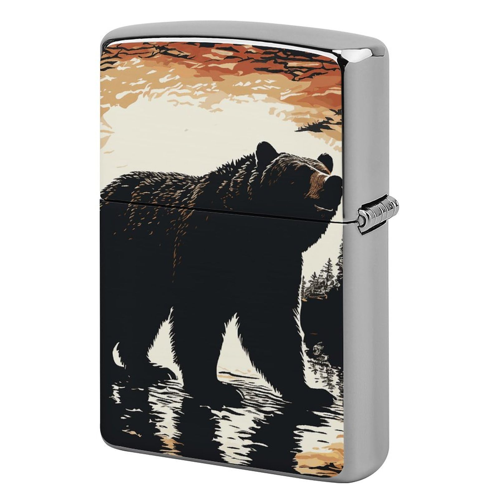Bear Silhouette Lighter Case for Men, Personalized Lighter Cover for Valentine's Day Gifts, Flip-Top Lighters Shell for Outdoor, Portable Lighters Protective Sleeve