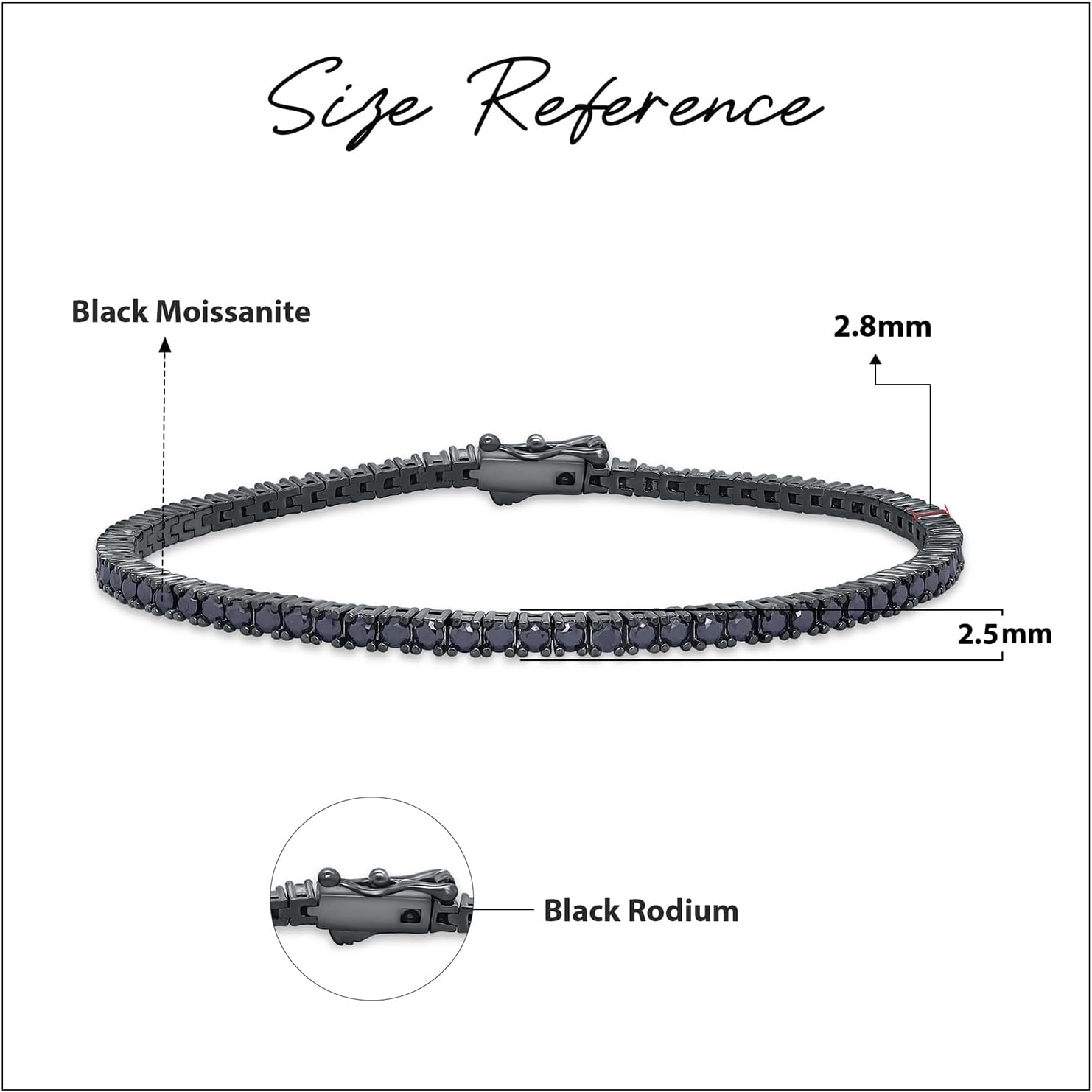 Black Moissanite Tennis Bracelet for Women, 18K Gold Plated 2.5MM Stacking Dainty Wedding Bracelets for Brides