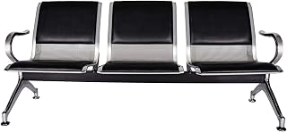 Waiting Room Reception Chairs - PU Leather Airport Reception Chairs with Arms, Office Guest Chairs for Bank, Hospital, Market (3-Seat, Black & Sliver)