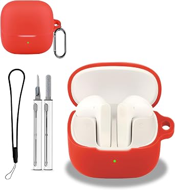 for Baseus Bass BS1 NC Case Cover, Protective Case with Cleaner Kit,KONXISA Soft Silicone Protective Cover,Lanyard and Keychain Accessories,Waterproof,Dustproof,Shockproof,Red