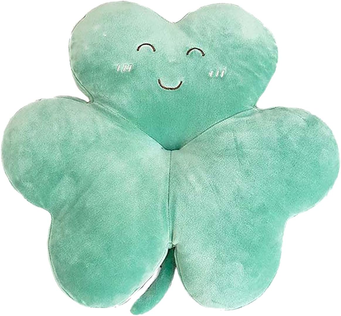 Soft Stretch Cashmere Clover Pillow, 4 Colors 2 Sizes, Durable Polyester Filling, Multi-use for Sofa/Bed/Office/pet, Cute Lucky Decor & Heartfelt Gift. (14.9in×12.9in, Green)