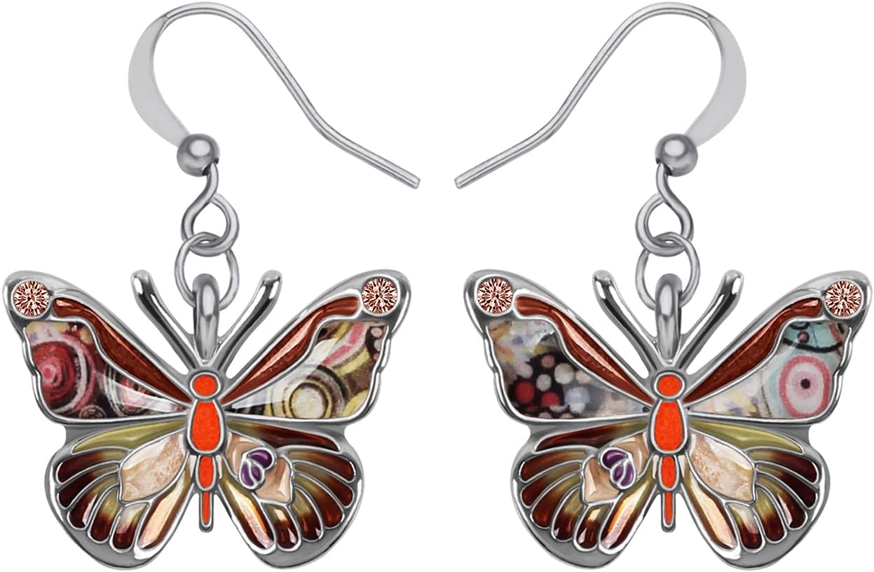 Enamel Alloy Rhinestone Butterfly Earrings Dangle Fashion Insect Summer Jewelry Butterfly Gifts for Women