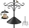 Bird Feeders Pole Squirrel Proof, 233cm Bird Feeder Hanging Feeding Station Stand, Free Standing Heavy Duty Shepherds Hooks with Baffle for Garden Solar Lights,Baskets hanger, Black, 1 Pack