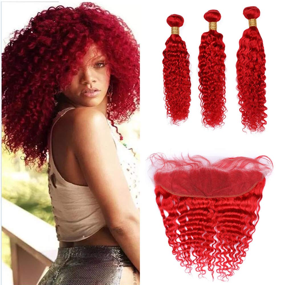 Vaovos Hair Red Hair Bundles With Lace Frontal Deep Wave