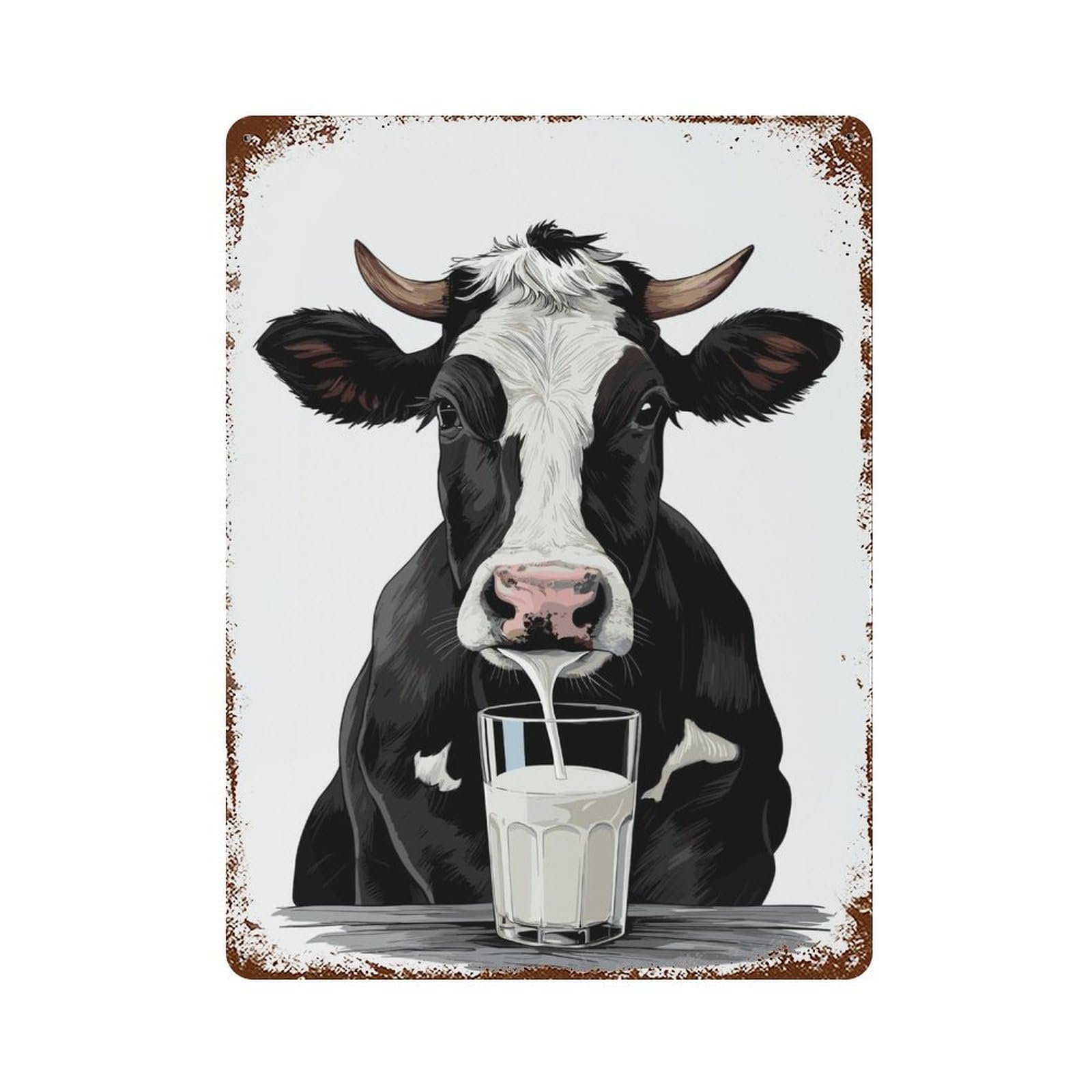 Retro Metal Sign with Cow Milk Design 15.7"x11.8", for Pub, Kitchen And Man Cave Decor, Rustic Home Decor